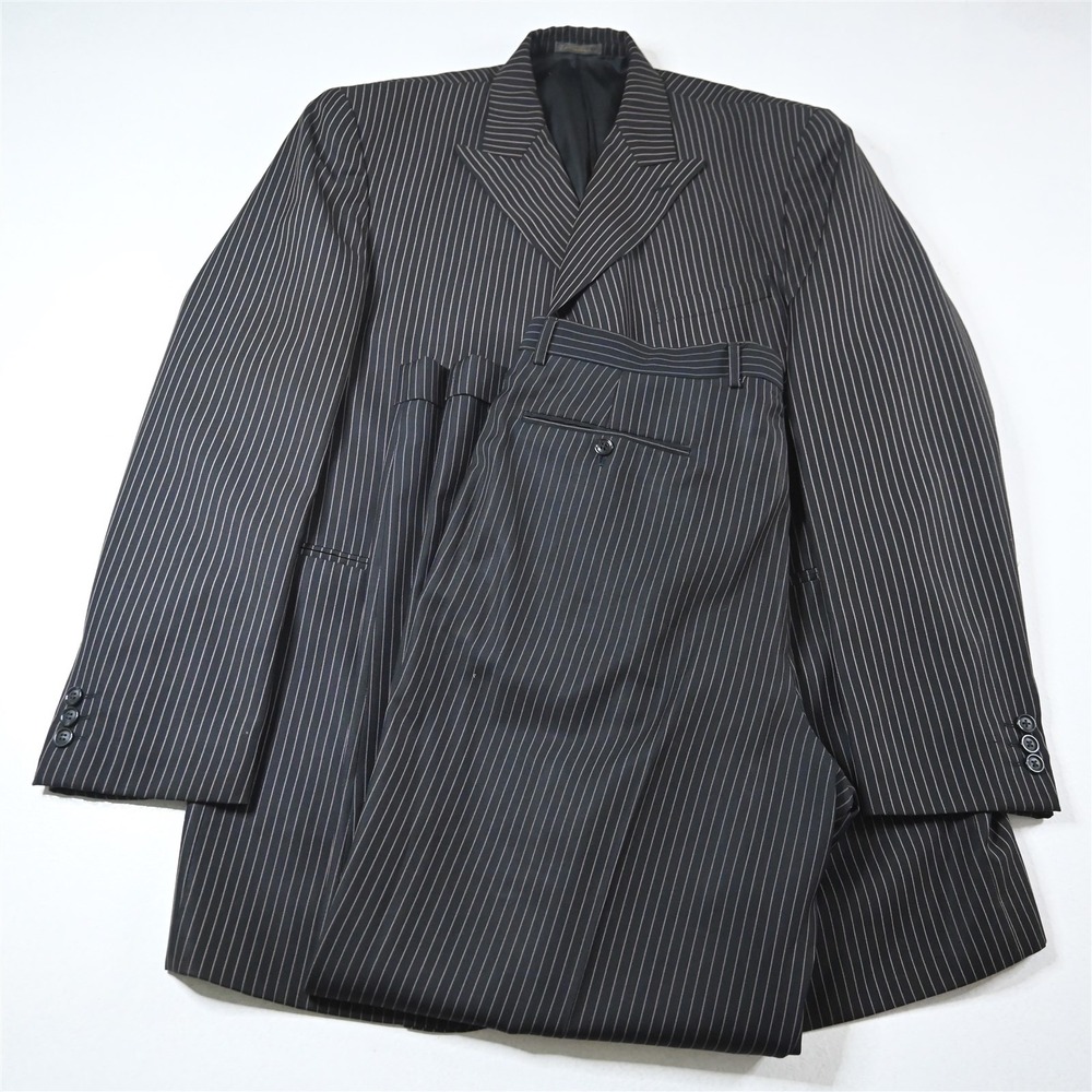 Zandello 42L 36x32 Black Striped Mens Jacket Pants Suit